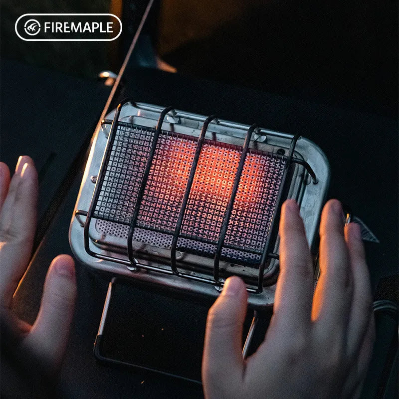 Portable outdoor heating stove with metal finish shown expanded to 180x167x125mm and collapsed for storage