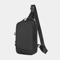 Casual black TPU chest pack with single shoulder strap showing landscape pattern details