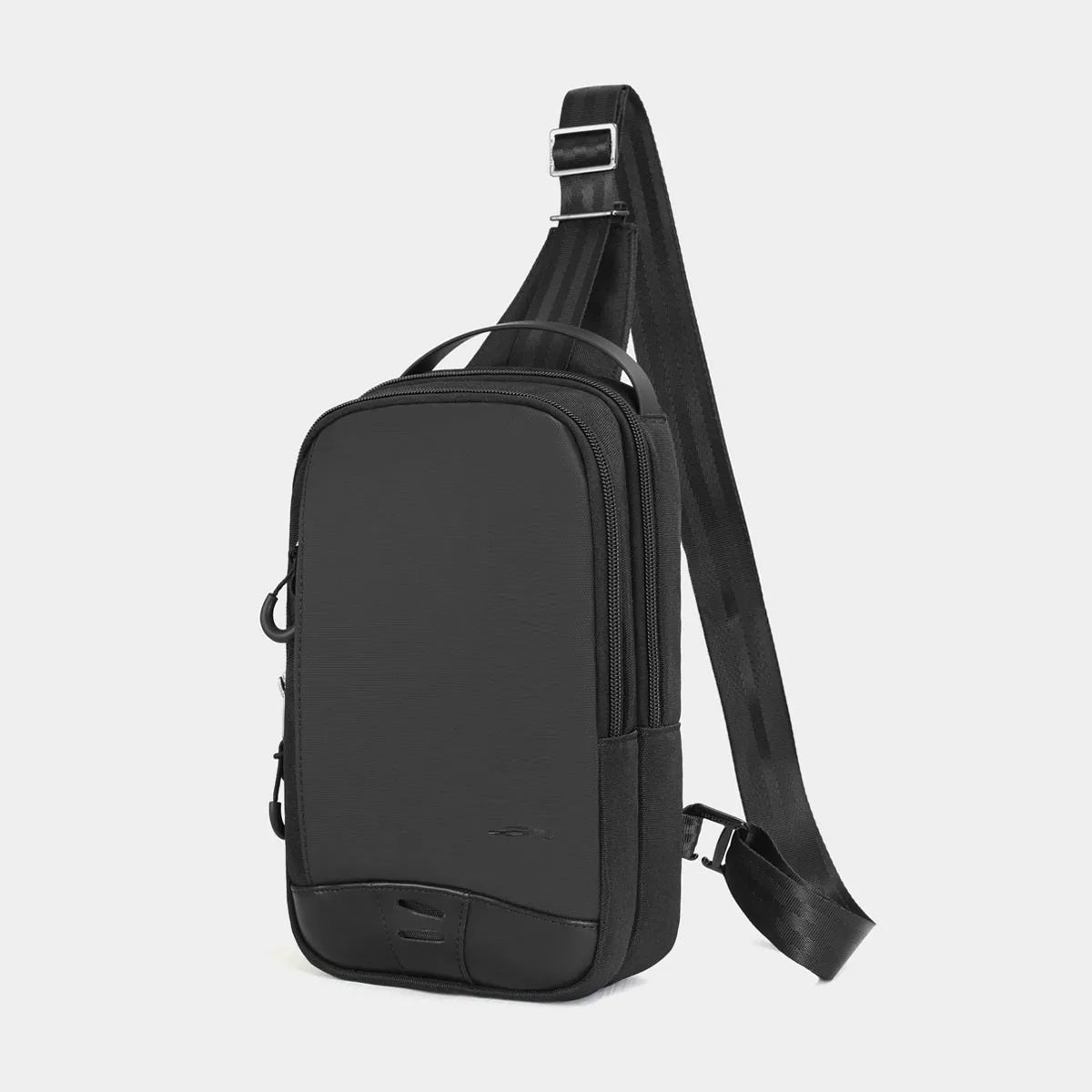 Casual black TPU chest pack with single shoulder strap showing landscape pattern details