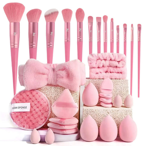 Hydrophilic non-latex beauty tools combination set with multiple cosmetic applicators for face washing and makeup