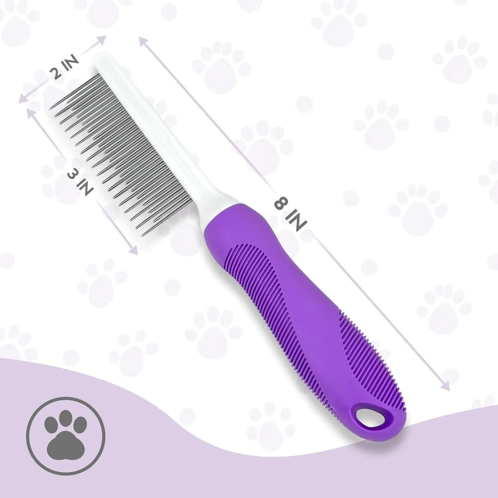 Purple pet grooming comb with stainless steel teeth for detangling dog and cat coats