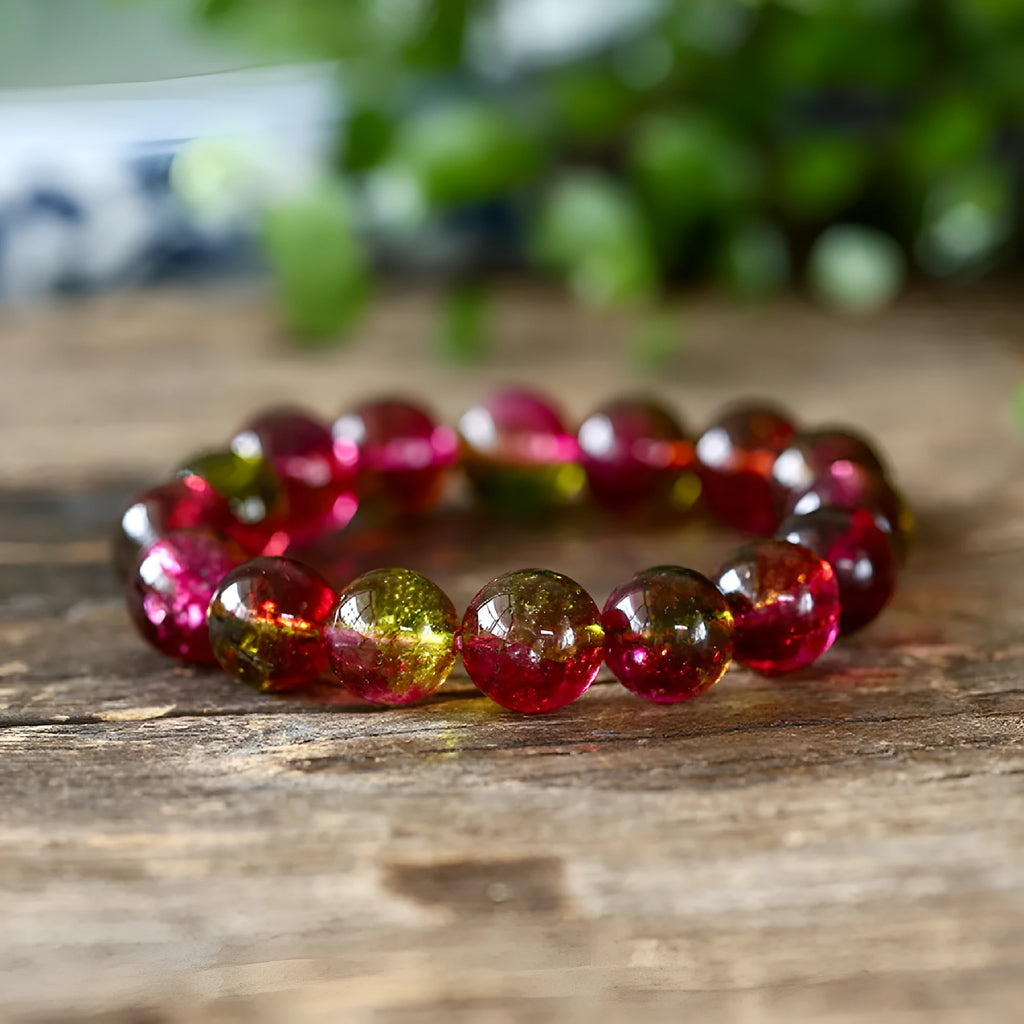 Watermelon crystal bracelet with pastoral design in four diameter sizes
