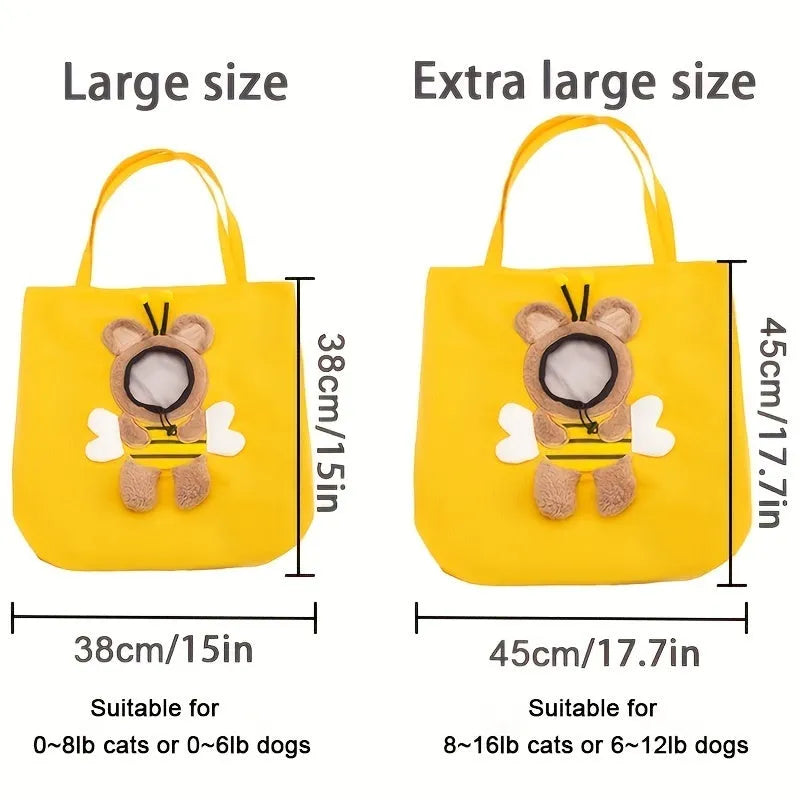Canvas pet carrier bag with safety zippers and adjustable elastic side opening for dog or cat