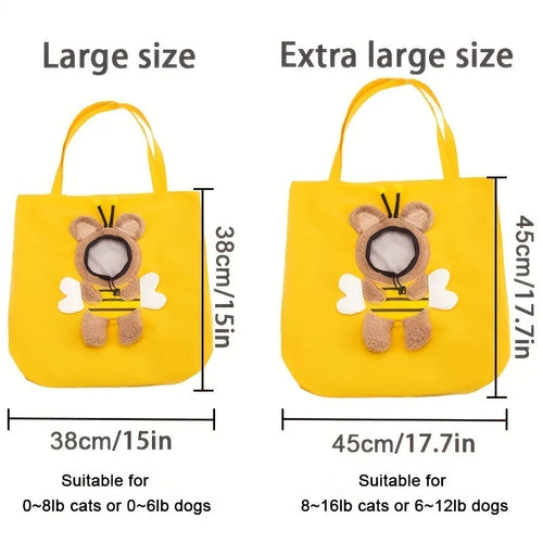Canvas pet carrier bag with safety zippers and adjustable elastic side opening for dog or cat