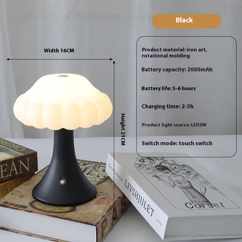 Mushroom-shaped decorative lamp with USB charging port and touch control in five colour options