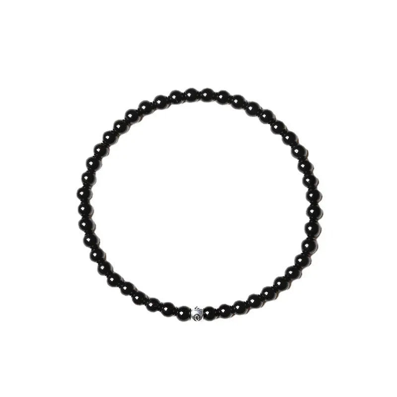 Fine unisex bracelet with round and square obsidian, blue San, and black agate beads