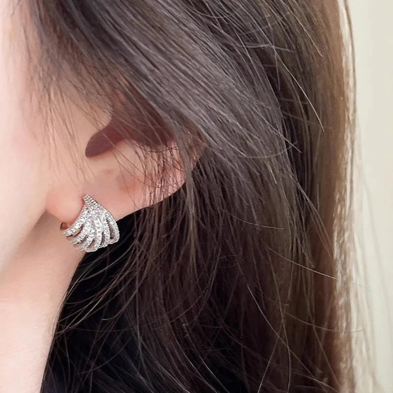 Geometric line design women's earrings with electroplated platinum colour and zircon accents