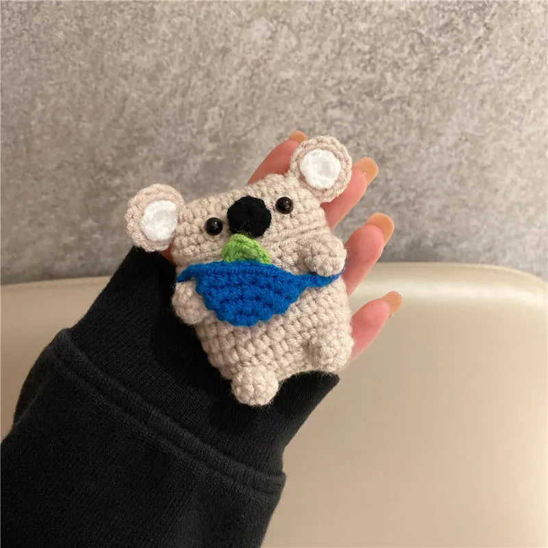 Hand-knitted koala bear backpack design AirPods protective cover for multiple Apple AirPods models