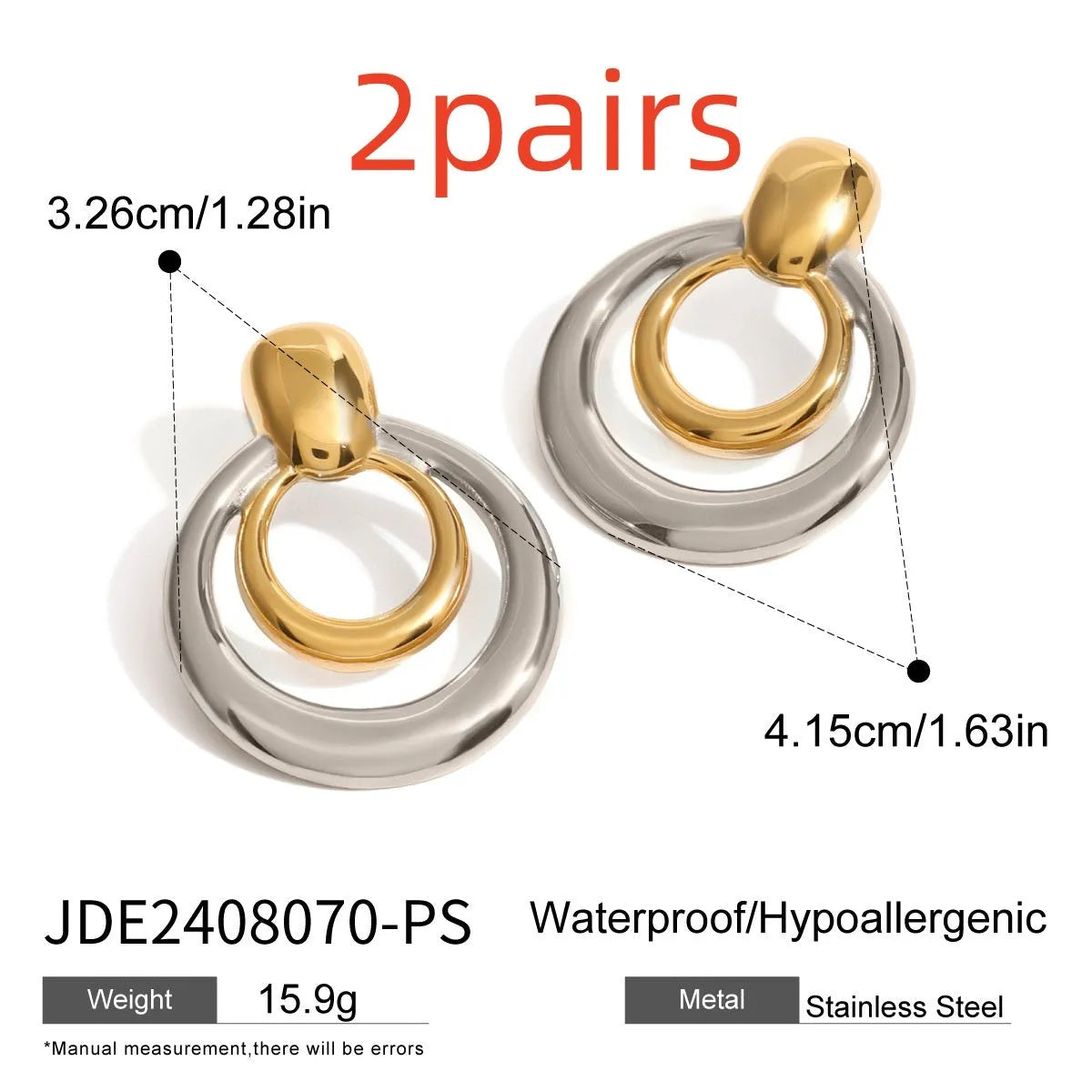 Round geometric double layer hollow stud earrings with 18K gold plating