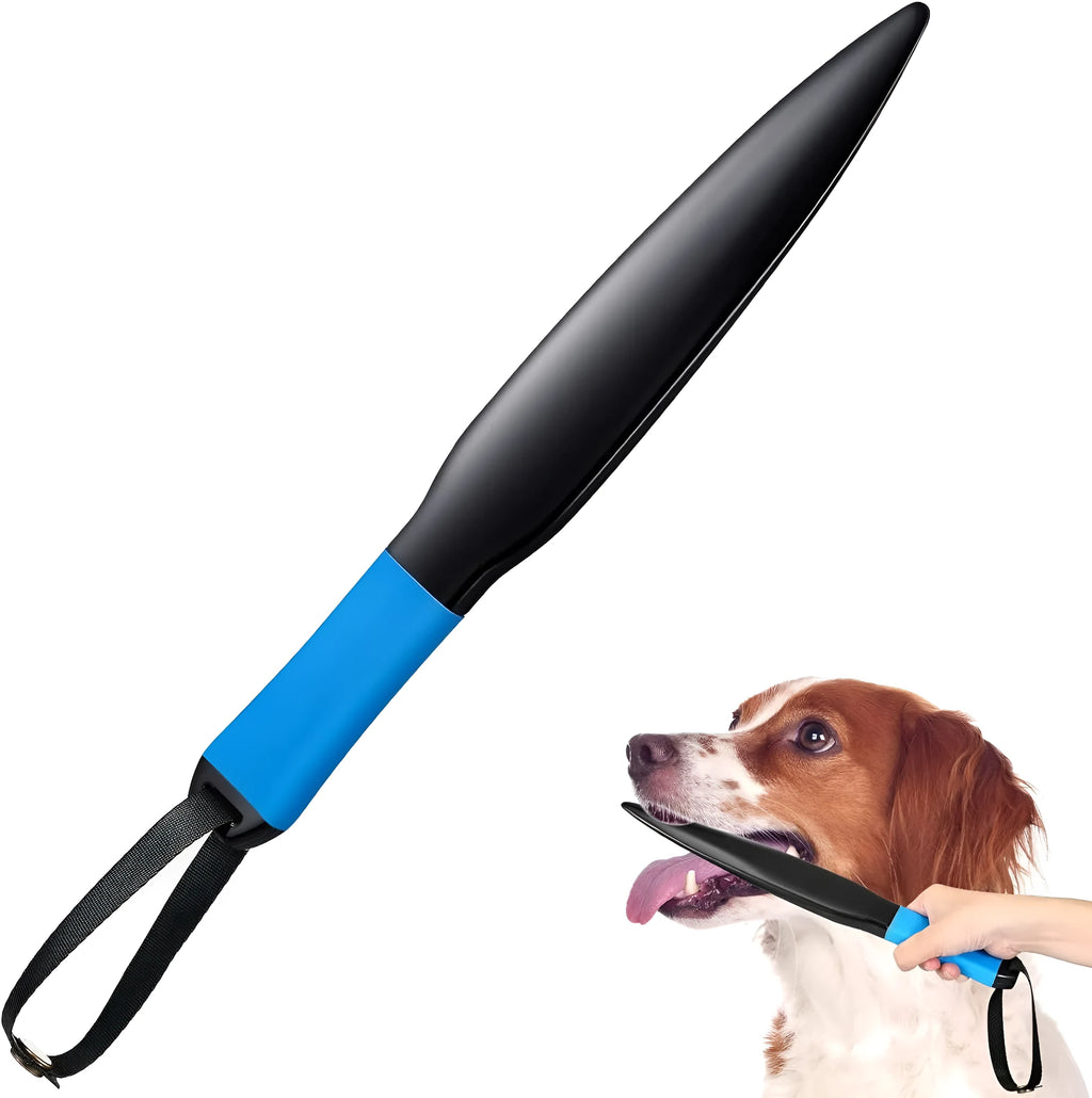 Blue handled nylon dog break stick for training, shown with measurement scale indicating 35 cm length