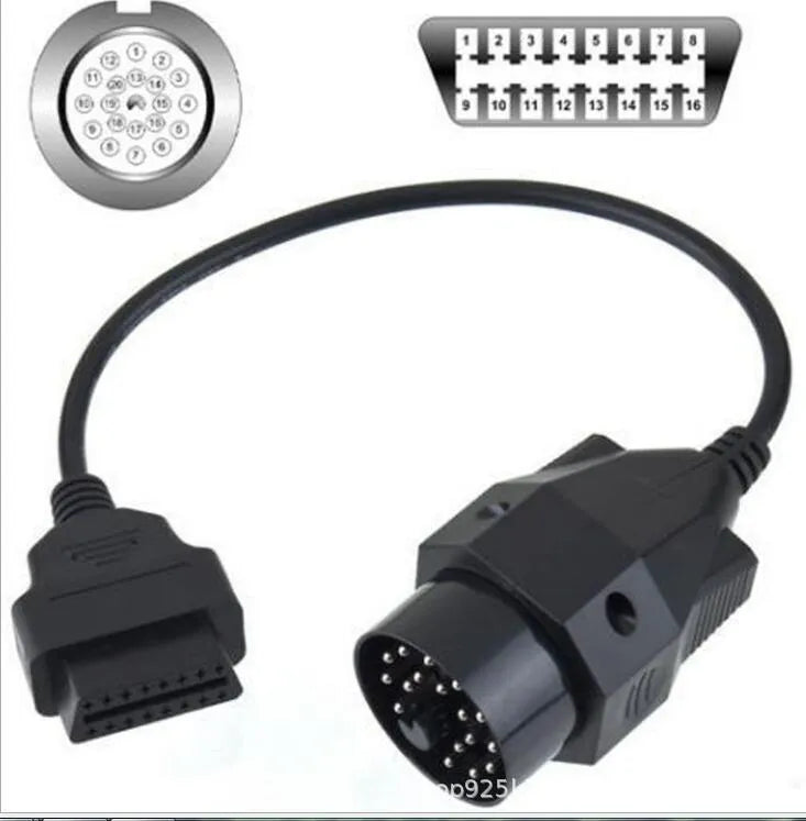 BMW OBD2 diagnostic cable adapter showing 20-pin and 16-pin connectors