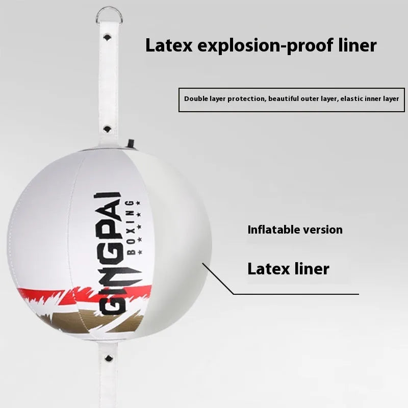 Black, green and black, and white hanging boxing speed ball for reaction training
