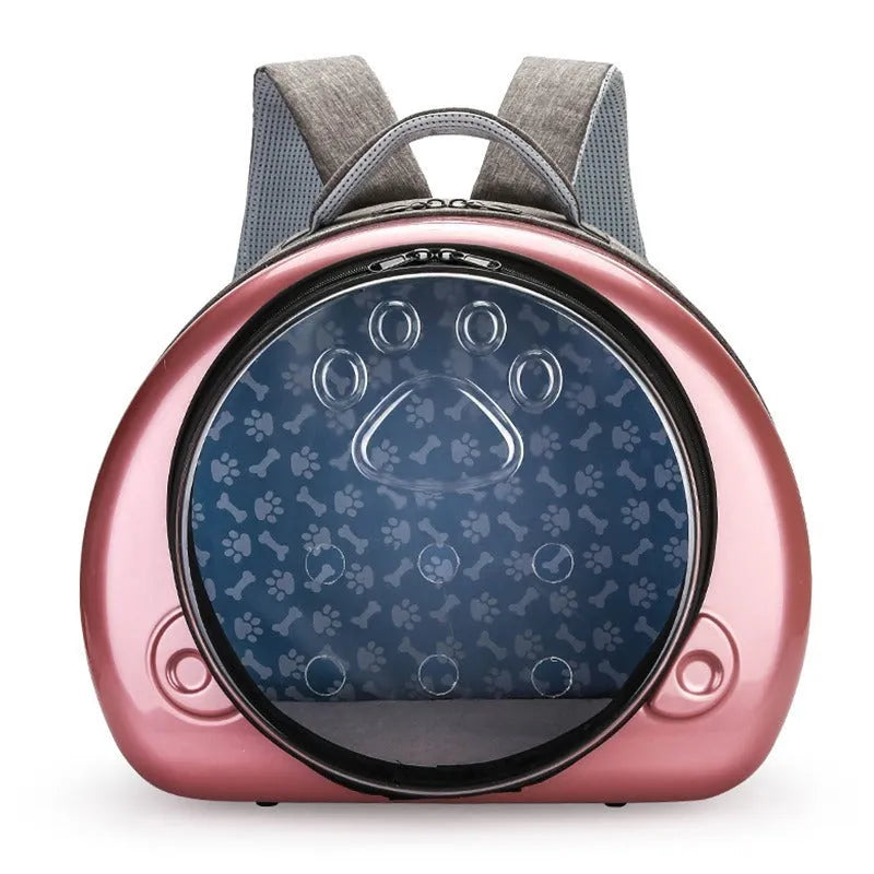 Transparent space capsule design cat carrier bag in a choice of rose gold, silver or champagne gold colour.