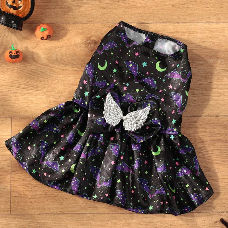 Halloween dog costume with angel wings in bright pumpkin colour option