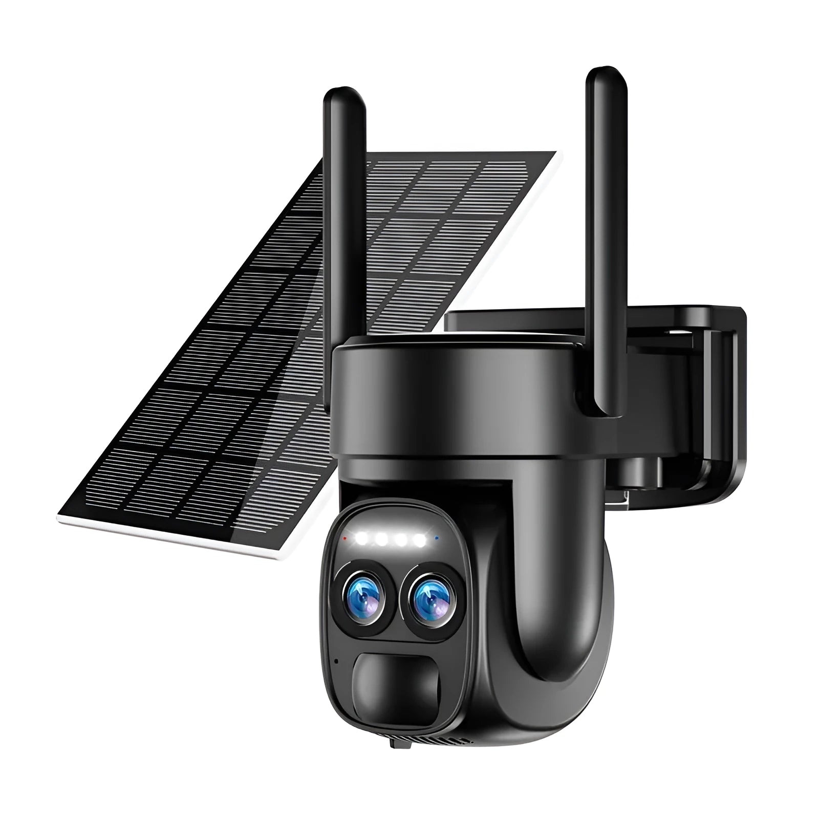 Solar-powered outdoor security camera with 8x zoom lens and dual 4G/Wi-Fi connectivity options