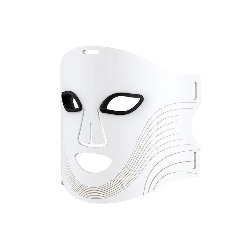 Black four-colour LED photon beauty mask with neck care strap and adjustable settings