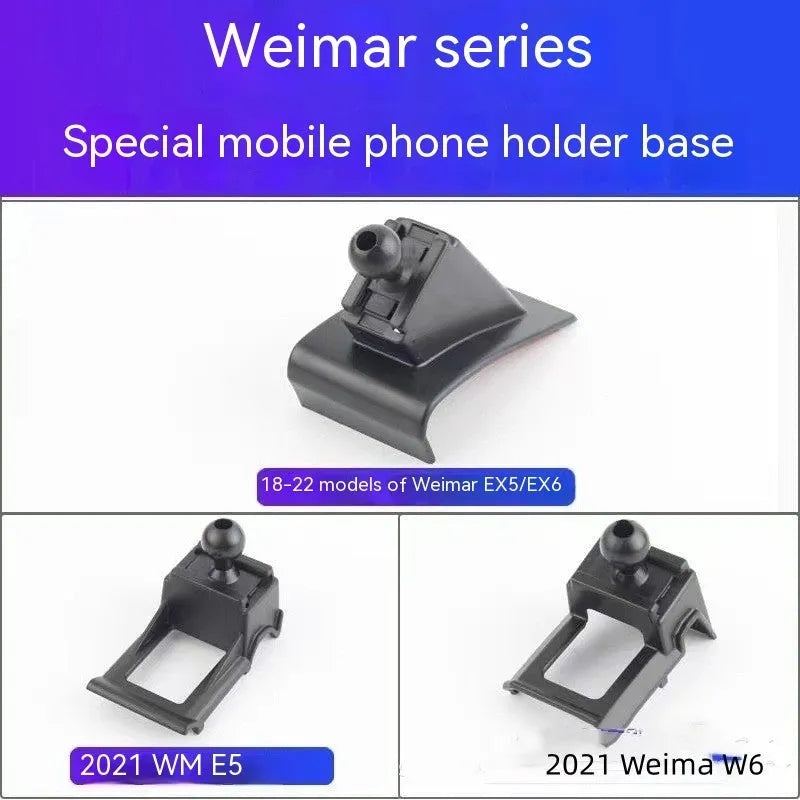 GOODWAY car dashboard mobile phone holder with 360-degree rotation in three model-specific styles.