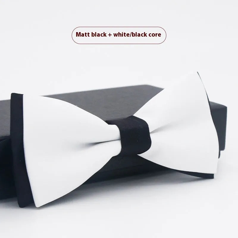 Men's flat head solid colour bow tie in polyester, showing 12cm by 6cm size on a background.