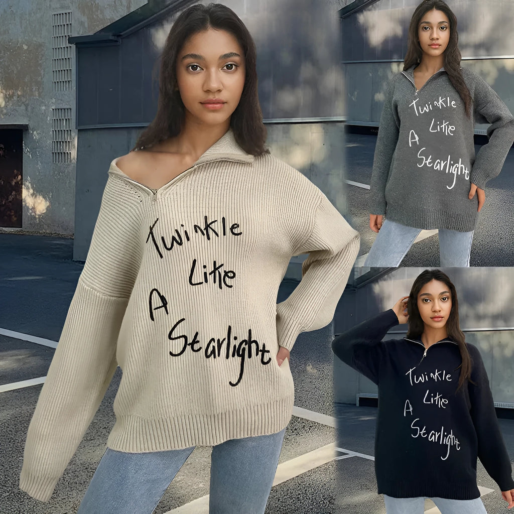 Light khaki women's alpaca fleece pullover sweater with an oblique zipper and retro turtleneck.