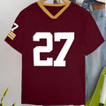 Red loose cotton t-shirt with white digital letter printing on the front.