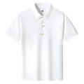 Men's loose-fit cotton T-shirt with a letter pattern, shown in one of six available colours.