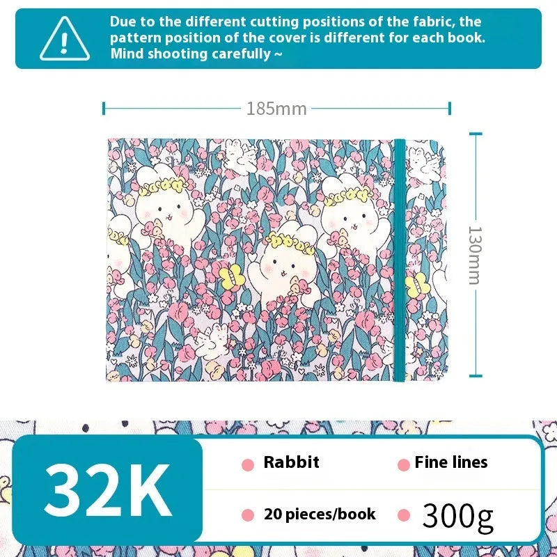 Feiluniao handmade fabric watercolour sketchbook with colourful themed cover, 185mm long.