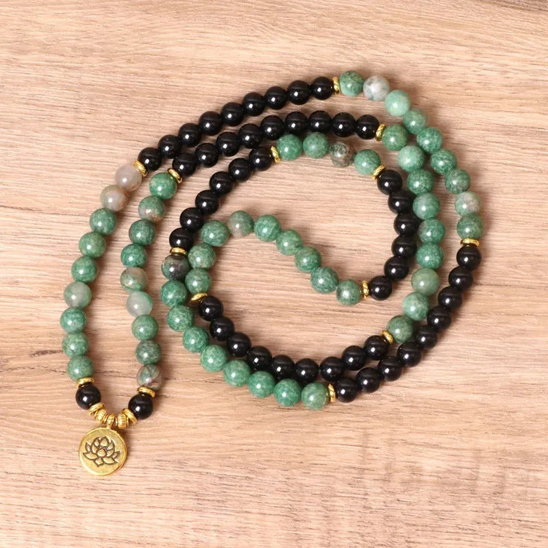 Green and black alloy elastic beaded bracelet with natural style design
