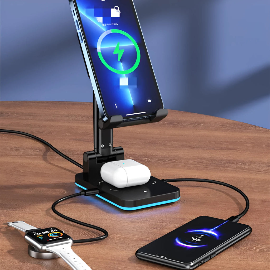 Wireless charging mobile phone holder desktop stand in black or white with 5W/15W options