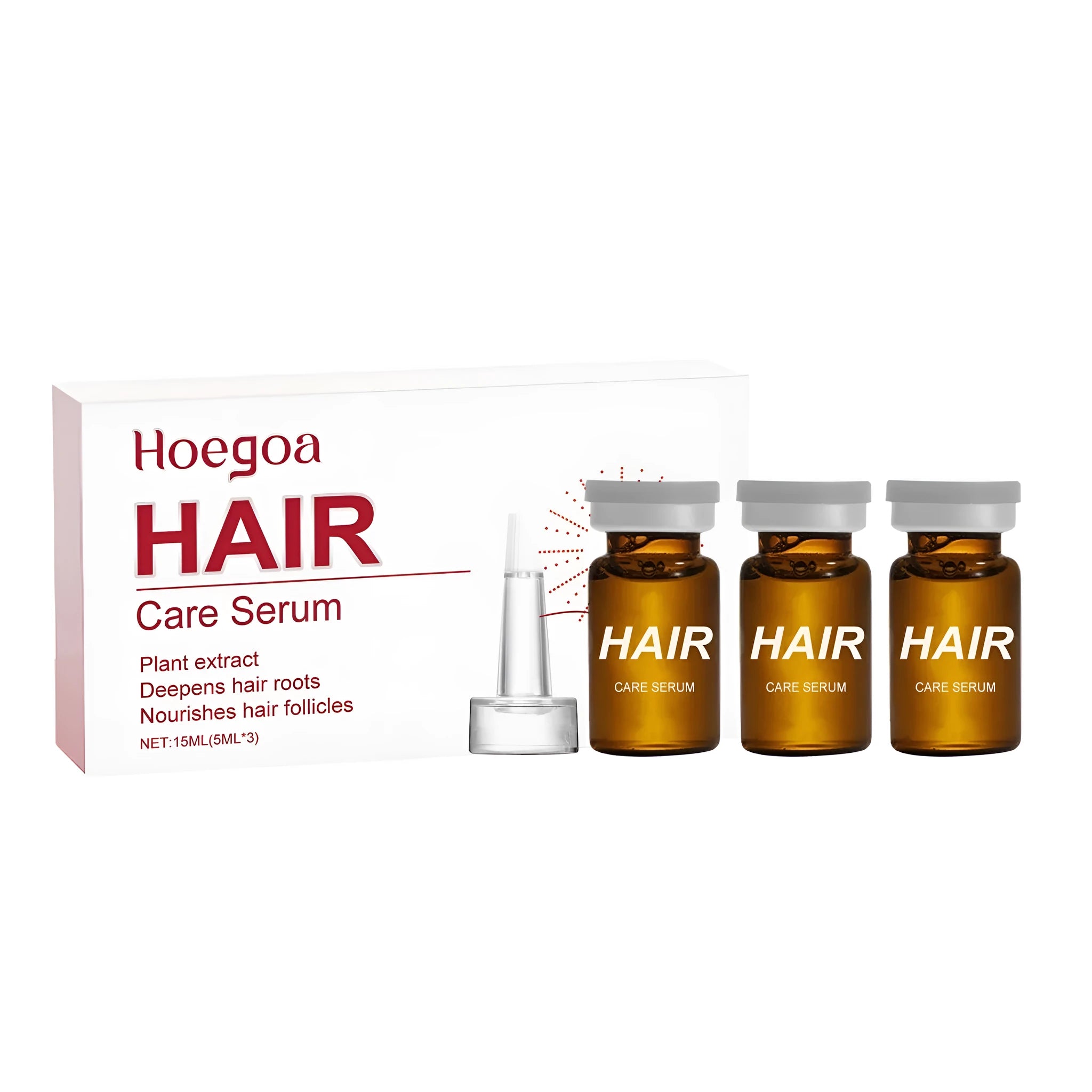 Three small 5ml bottles of clear hair root liquid serum with natural oils for scalp treatment