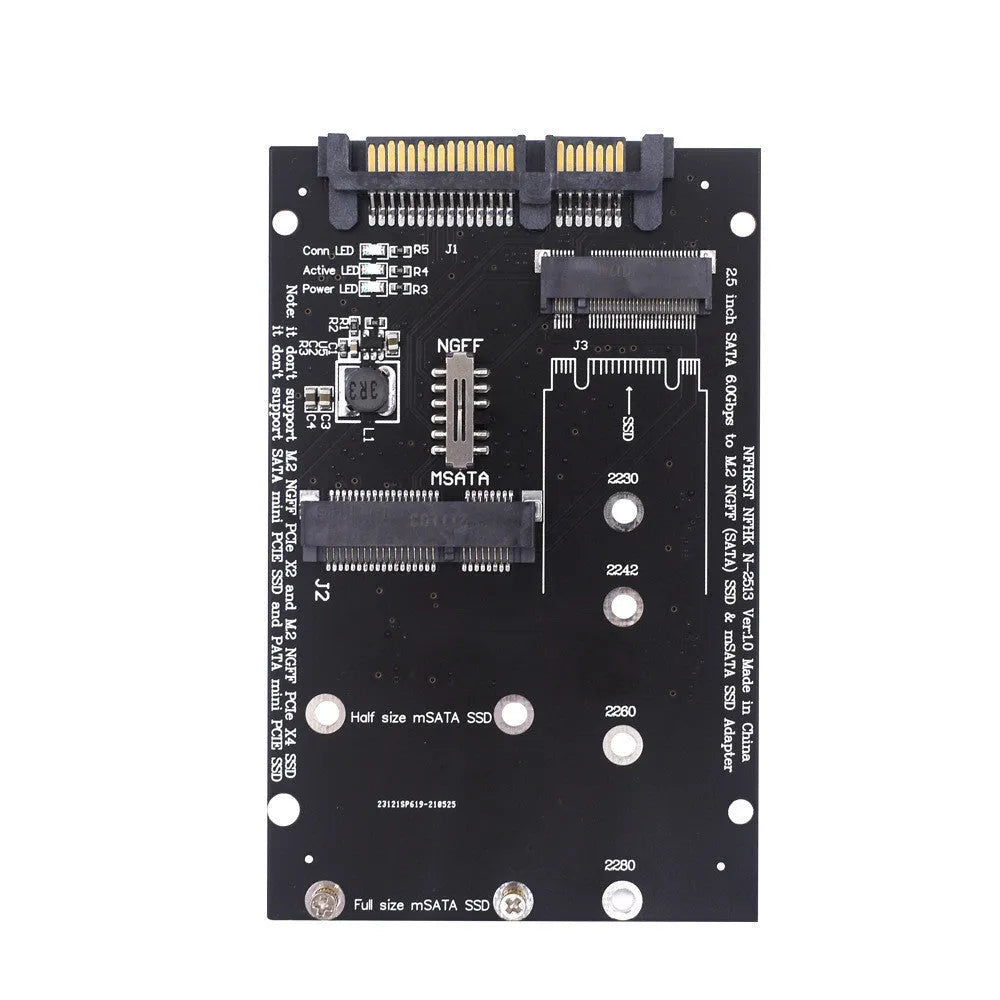 Black SATA3 to M.2 NGFF mSATA SSD conversion card adapter with connectors