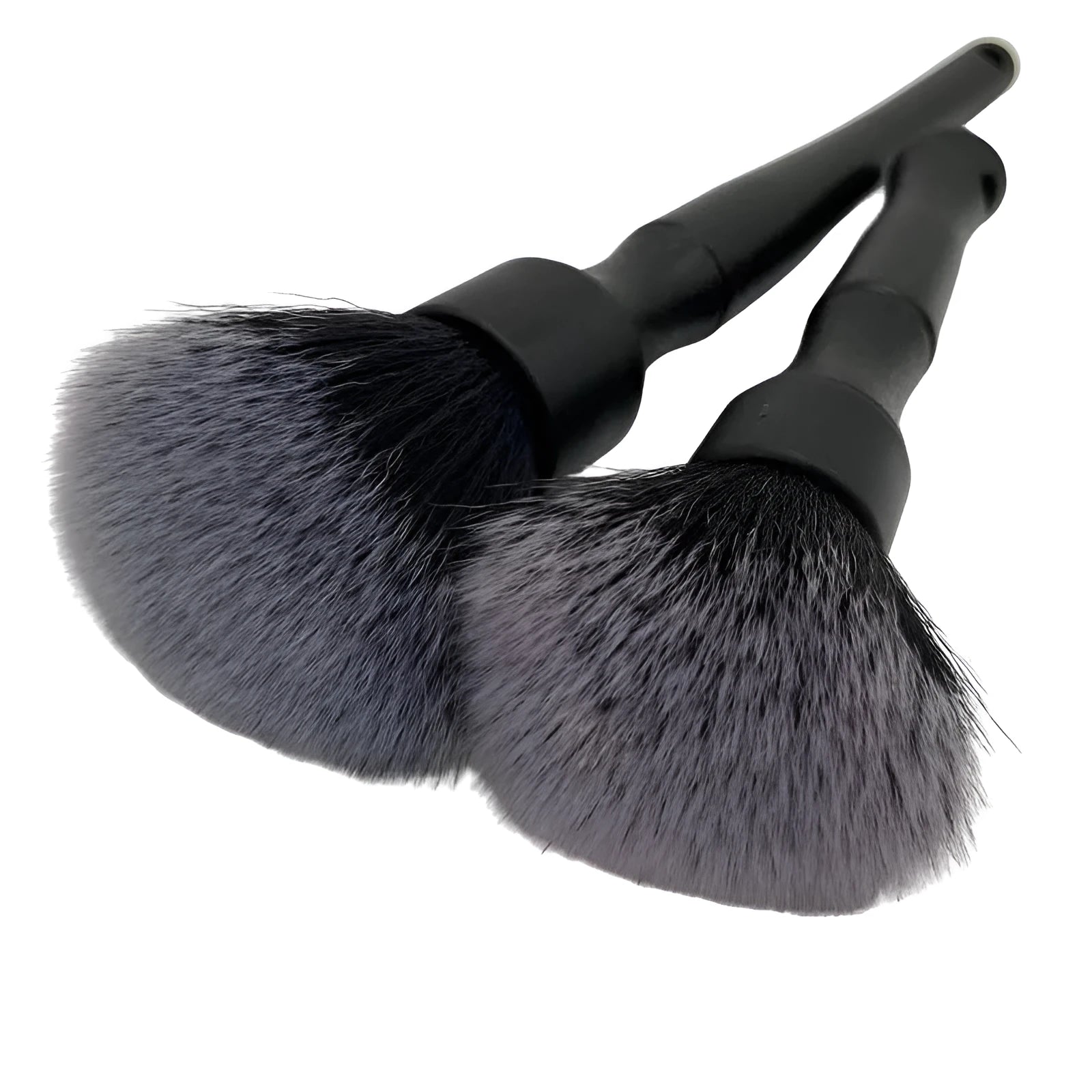 Black car detailing brush with super soft pig hair bristles for interior cleaning in two available sizes
