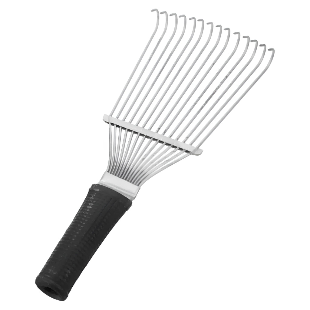 Stainless steel dematting brush rake comb for grooming horses and pets.