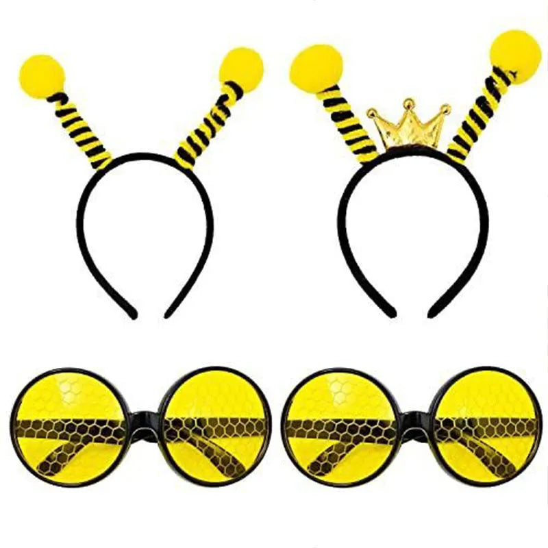 Yellow bees party costume headband and glasses set with cloth construction