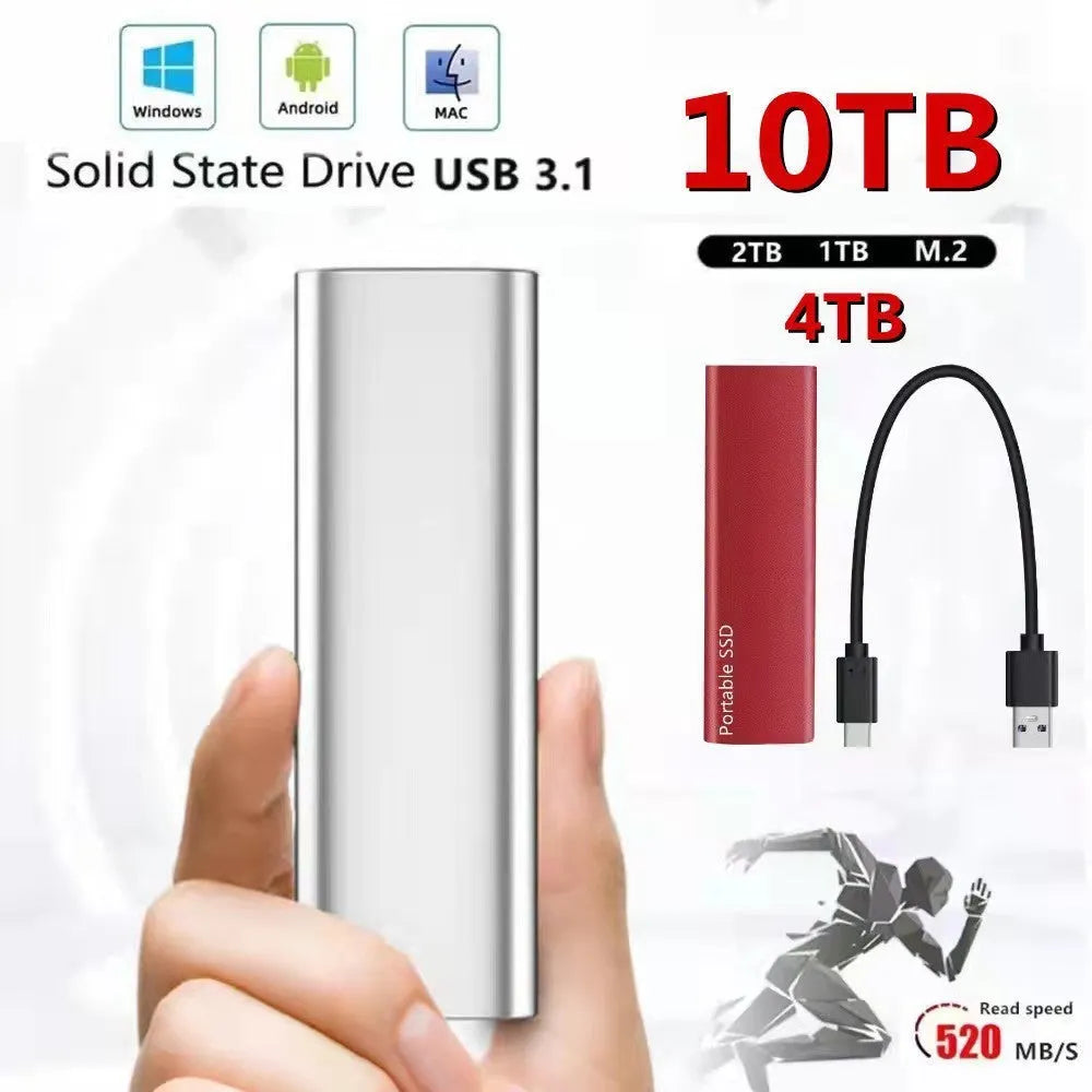 Red ultra-thin metal mobile SSD portable hard drive for high-capacity storage.