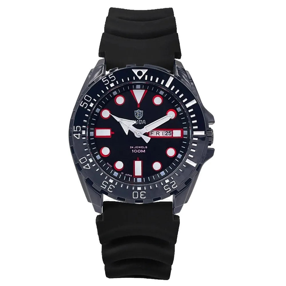 Men's waterproof quartz watch with luminous hands showing blue dial and steel bracelet option