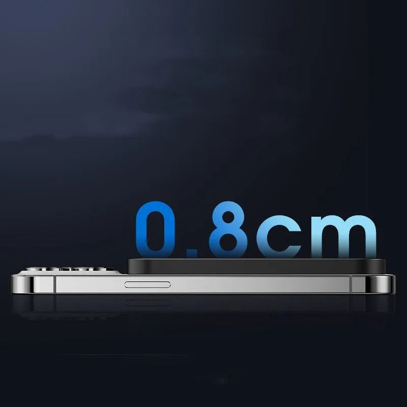 Black and titanium gold magnetic wireless power bank with alloy shell.
