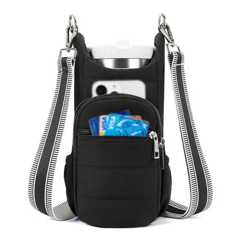 Cycling water bottle bag in cloth construction with modern design for bicycle placement