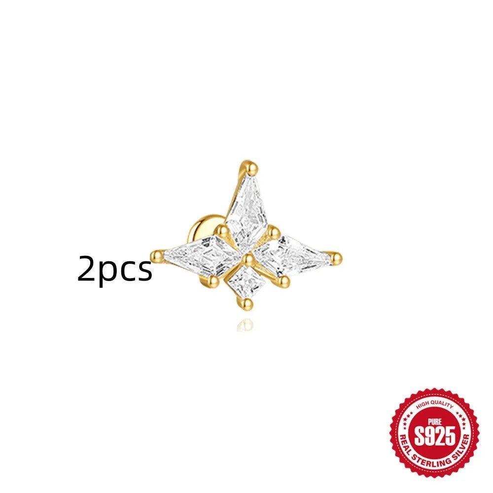S925 sterling silver geometric kite earrings with rhinestones and chain tassel in gold tone