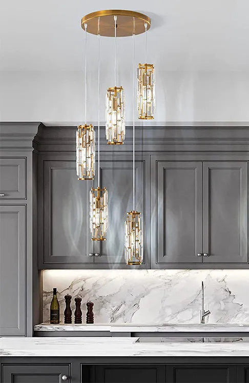 Single head industrial style crystal LED droplight pendant light in black finish.