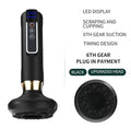 Green electric vacuum cupping massager device with suction cups and USB charger.