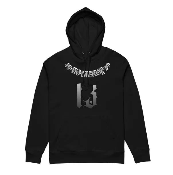 Loose fit grey hooded sweater with fleece lining, shown laid flat.