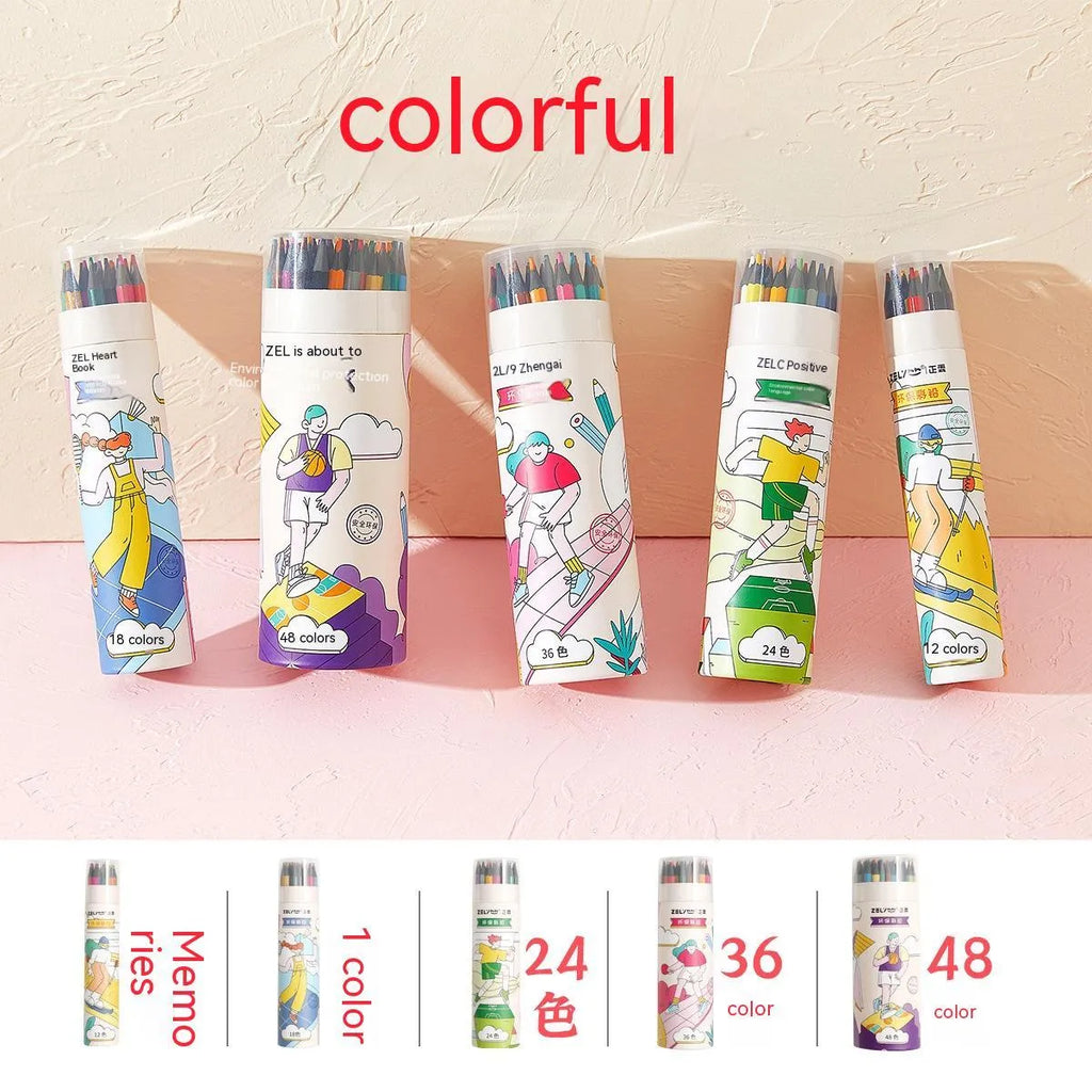 Zhenglin Sports Series colour pencils in paper barrel packaging showing multiple colour lead options