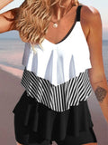 Women's backless bikini swimsuit with spaghetti straps and ruffle detailing