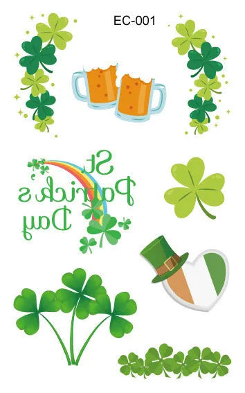 Irish festival flag tattoo sticker paper with clover design measuring 120x75mm for children's face decoration