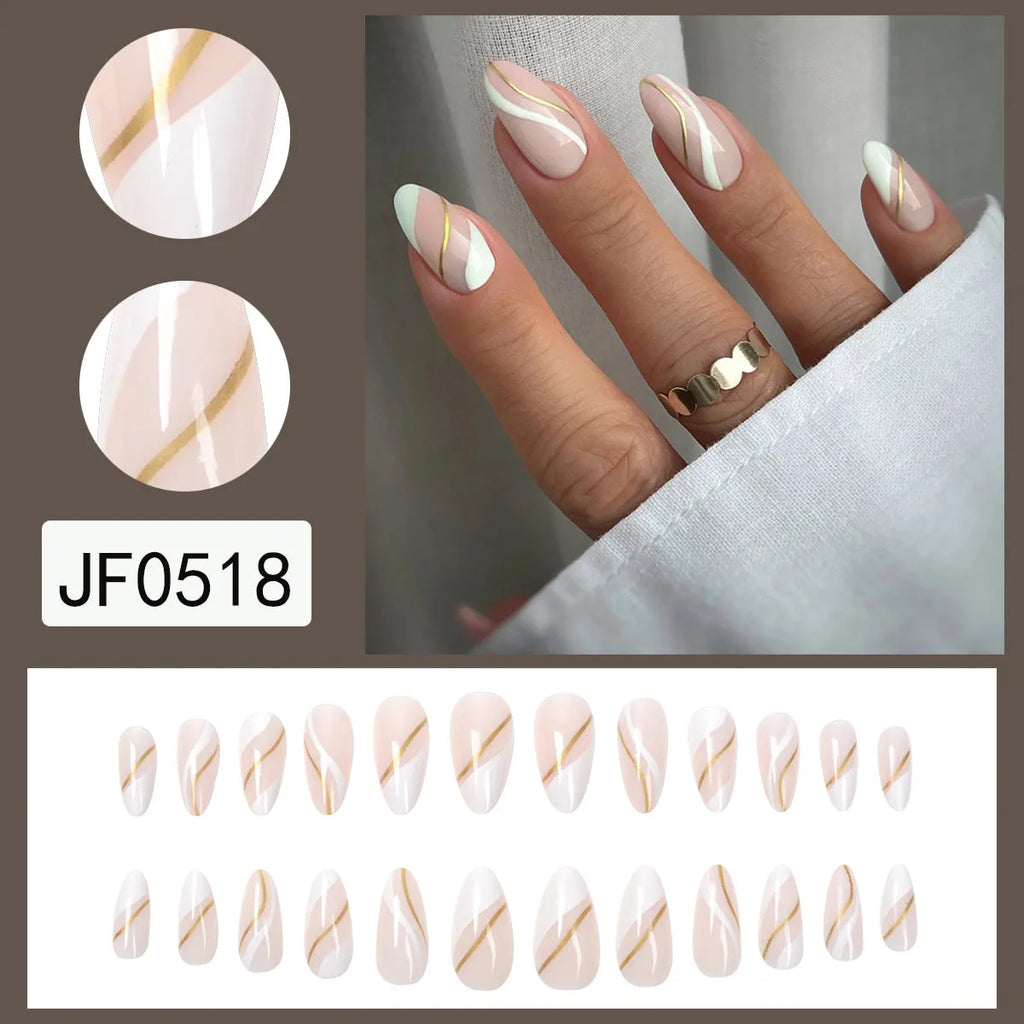 Golden Lines plaid pattern nail stickers in medium drop shape with jelly glue adhesive