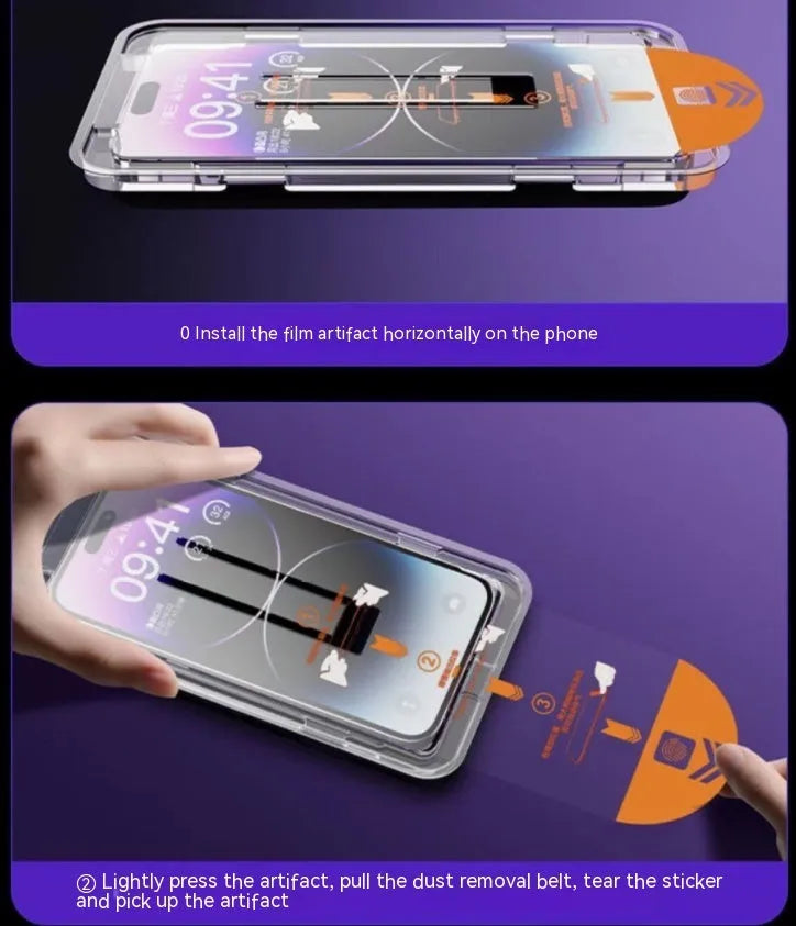 Tempered glass iPhone screen protector with dust-free installation kit and frosted privacy finish