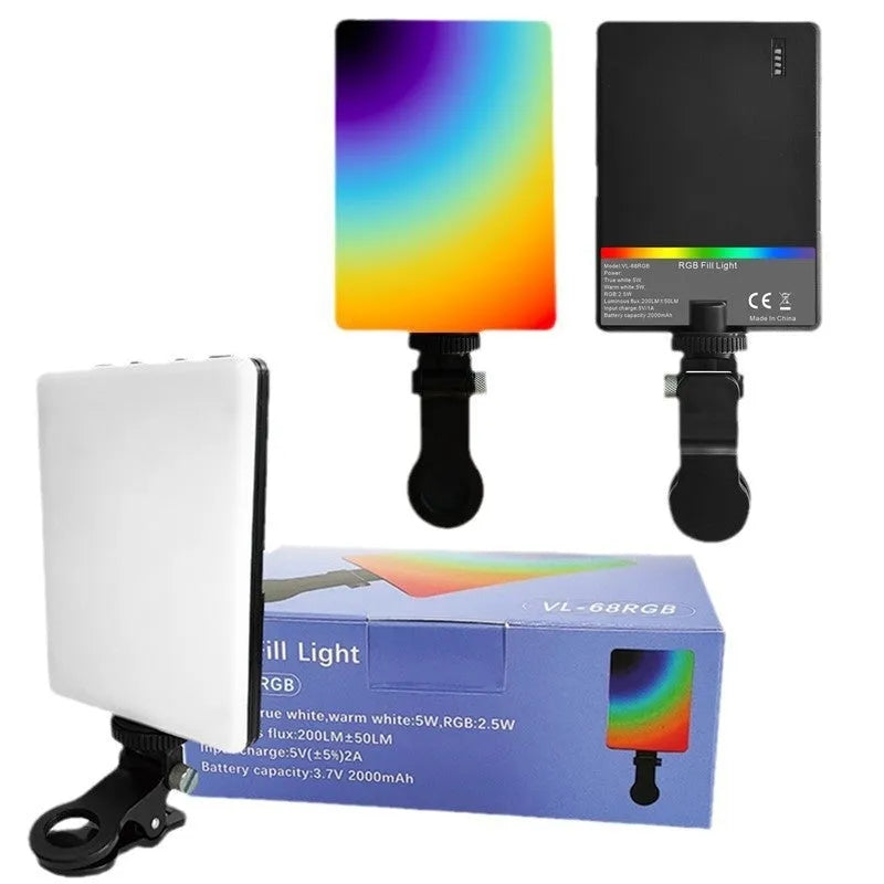 Handheld pocket LED fill light with clip attached to a smartphone for video lighting.