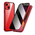 Magneto privacy-proof phone case with a double-sided metal frame, shown in a choice of colours for iPhone models.