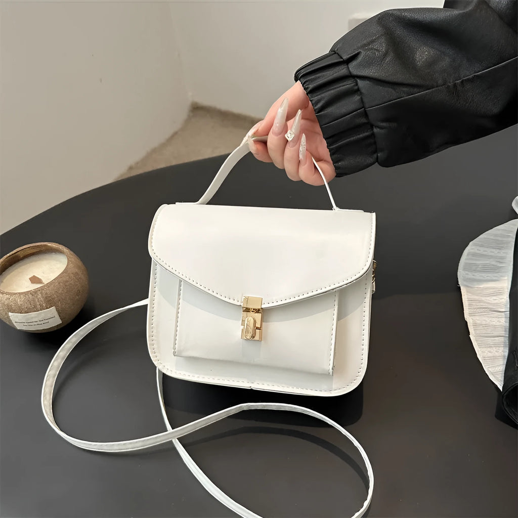 Retro messenger bag in horizontal square shape with sandwich pocket design in choice of four colours