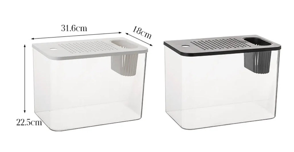 Black and white plastic betta fish tanks with covers, medium size 32cm long mini aquariums.